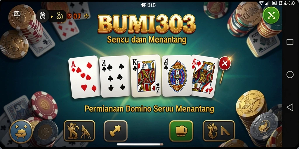 Tampilan gameplay seru BUMI303 dengan aksi Domino yang mengasyikkan.