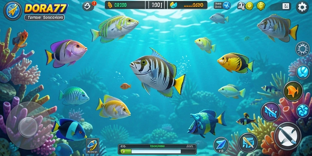 Tampilan gameplay DORA77 yang seru dan menegangkan dalam menangkap ikan.
