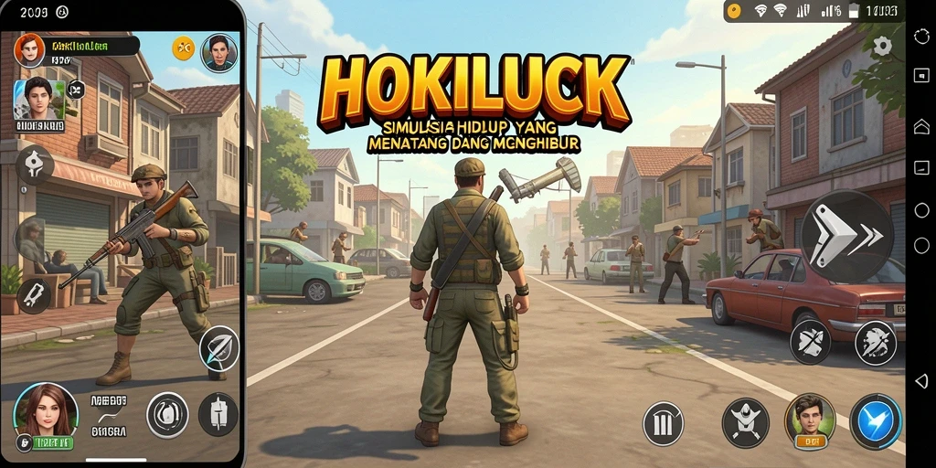 Tangkapan layar gameplay HOKILUCK menampilkan karakter yang berinteraksi di dunia simulasi.