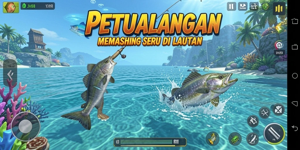 Gameplay menarik JV88 dengan aksi memancing yang seru.