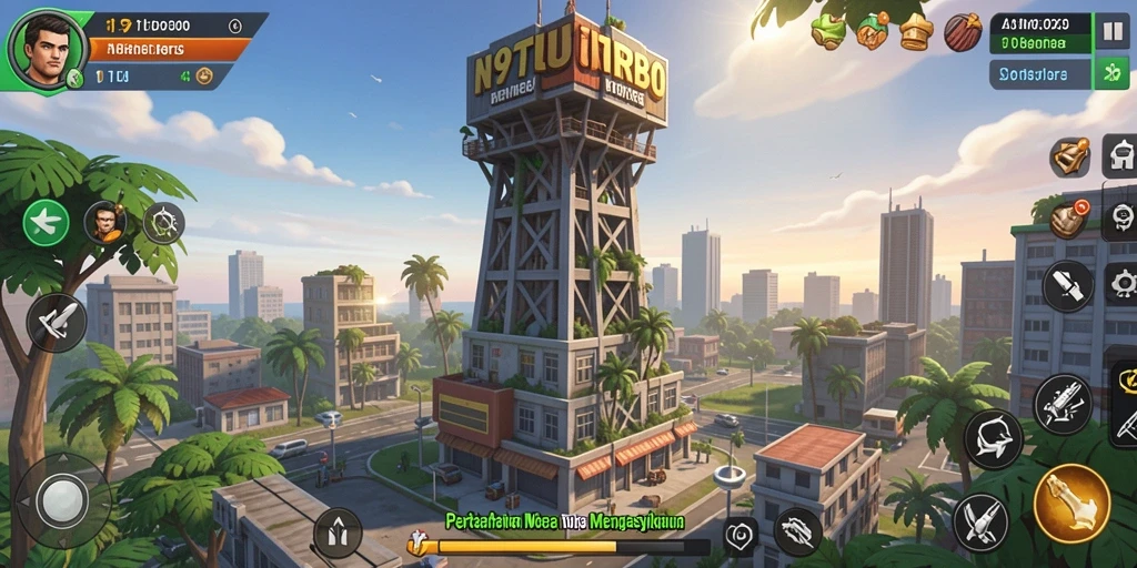 Tangkapan layar menampilkan aksi intens dari gameplay Tower Defense N9TURBO.