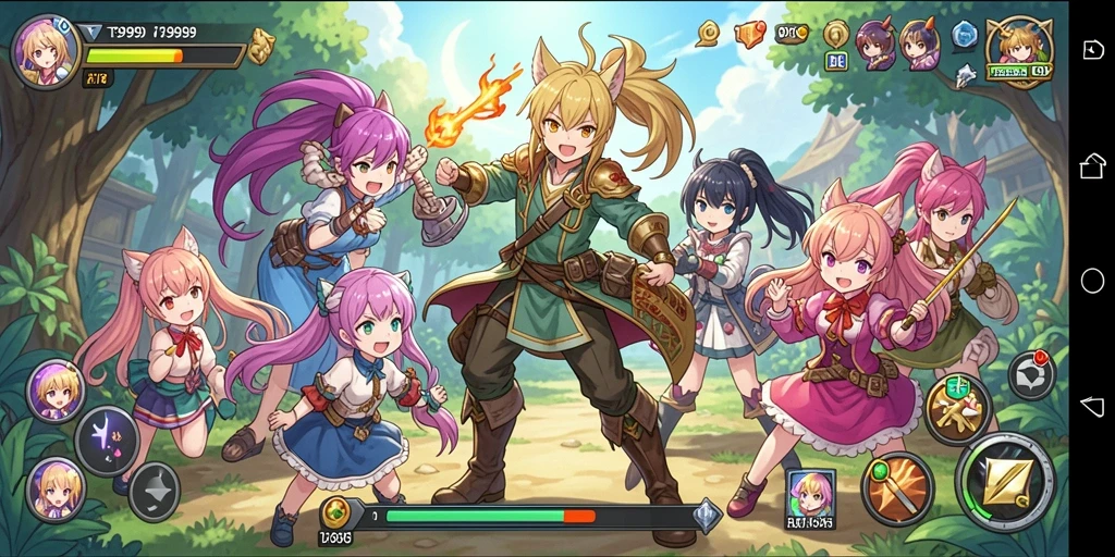 Tangkapan layar utama T9999 menampilkan pertarungan epik dalam nuansa Anime.