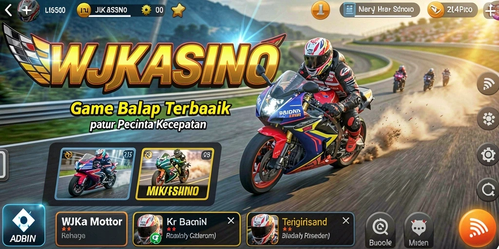 Tampilan gameplay seru dari WJKASINO yang menampilkan balapan motor yang kompetitif.